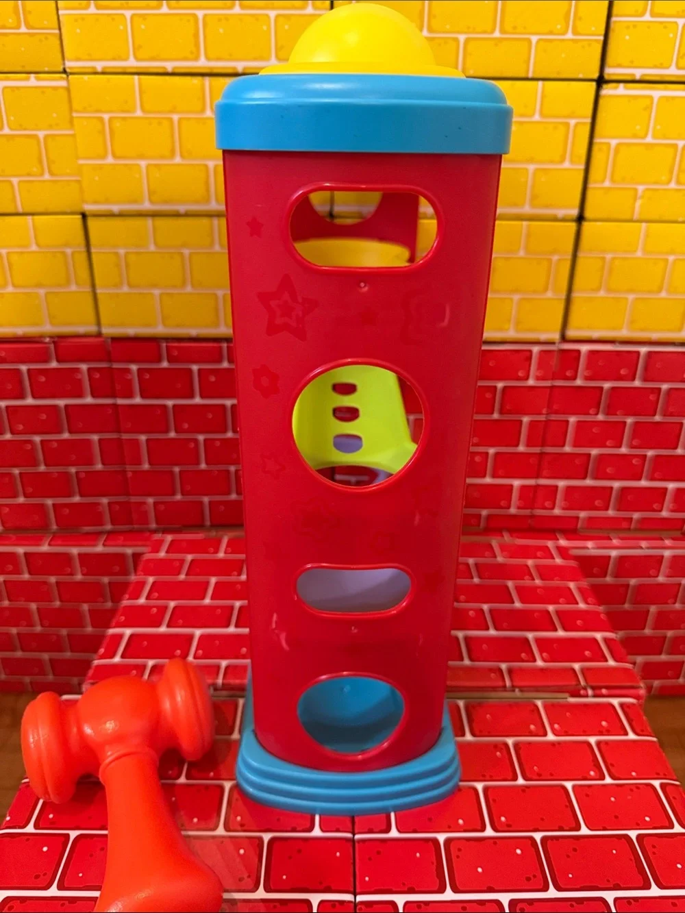 Colorful Pound A Ball Drop Toy With Hammer